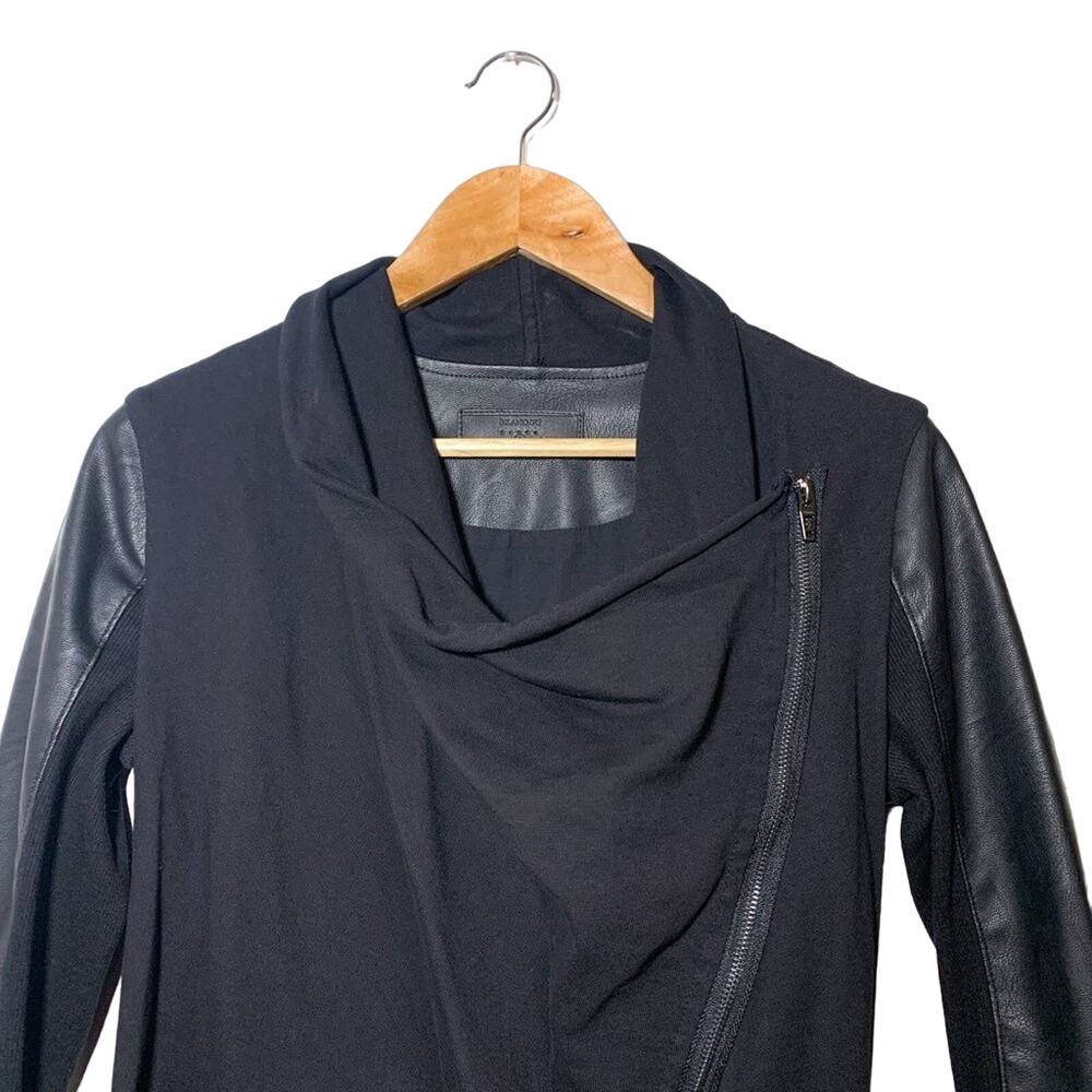 BlankNYC Private Practice Faux Leather Front Draped Moto Jacket Black Small - Picture 5 of 14